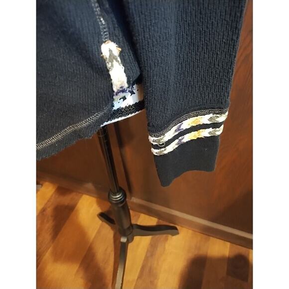 We The Free People Black Embroidered Waffle Thermal Henley Top Small Boho Aztec - Picture 4 of 7